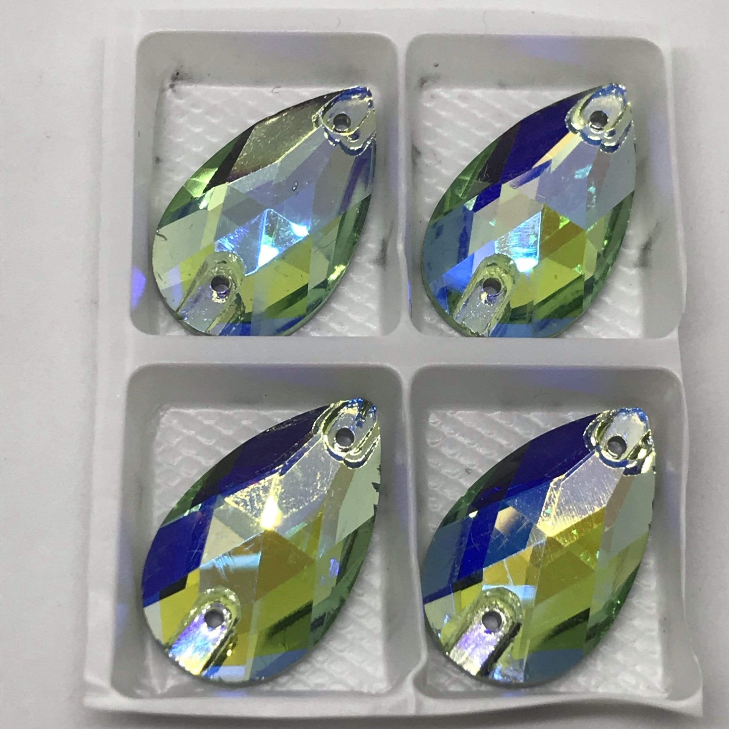 Sundaylace Creations & Bling Glass Gem Light Green AB 13*22mm Various Rainbow Coloured Stones in AB finish, Teardrop, Foil Back, Glass Gem