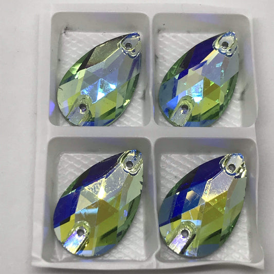 Sundaylace Creations & Bling Glass Gem Light Green AB 13*22mm Various Rainbow Coloured Stones in AB finish, Teardrop, Foil Back, Glass Gem