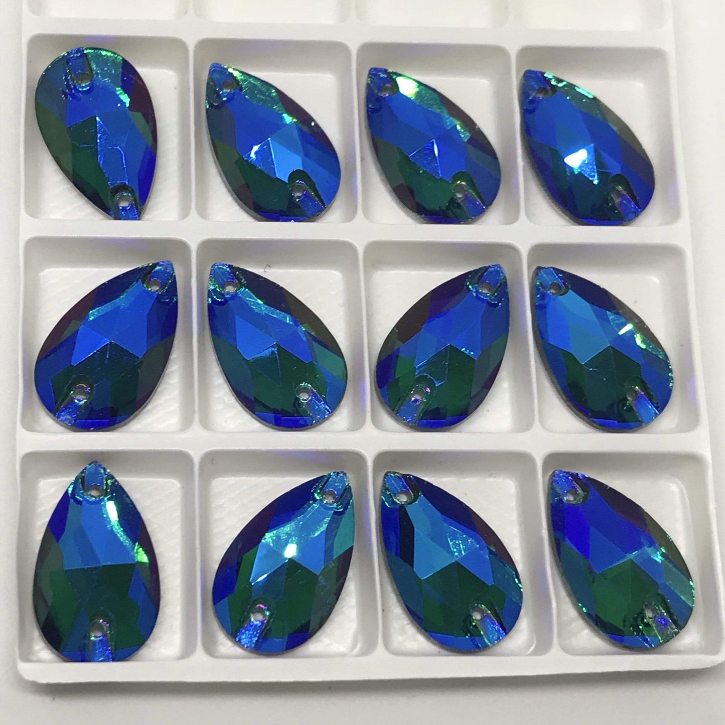 Sundaylace Creations & Bling Glass Gem Emerald Green AB 13*22mm Various Rainbow Coloured Stones in AB finish, Teardrop, Foil Back, Glass Gem