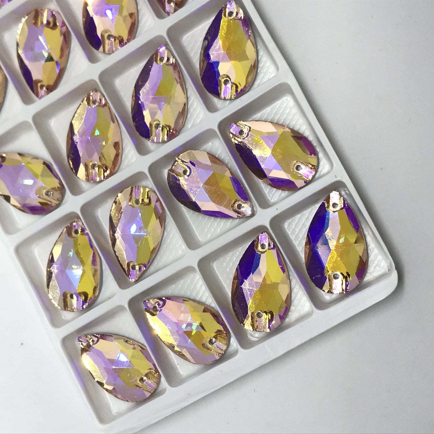 Sundaylace Creations & Bling Glass Gem Light Pink AB 13*22mm Various Rainbow Coloured Stones in AB finish, Teardrop, Foil Back, Glass Gem