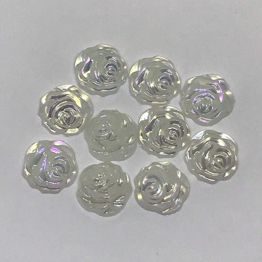 Sundaylace Creations & Bling Resin Gems White AB 13mm Pearl AB Rose Shaped Resin Gem, Glue on