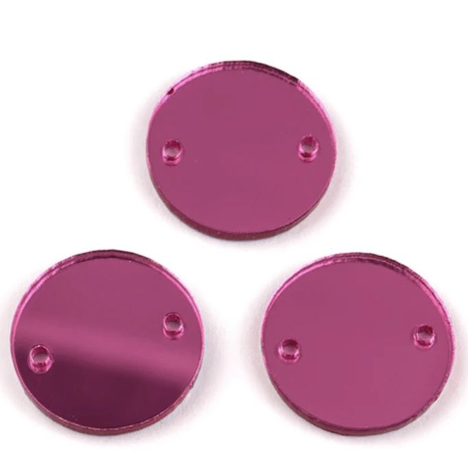 Sundaylace Creations & Bling Mirror Gems Rose Pink 14mm Coloured Mirror Round/Circle, Sew on, Glass Mirror Acrylic Gem *Blue/Pink/Purple