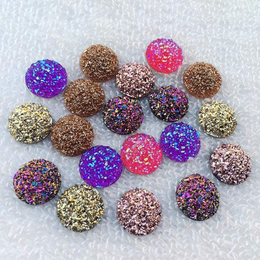 14mm Dark Purple AB Mixed Druzy Round, Glue on, Resin Gem, (Sold in Pair)