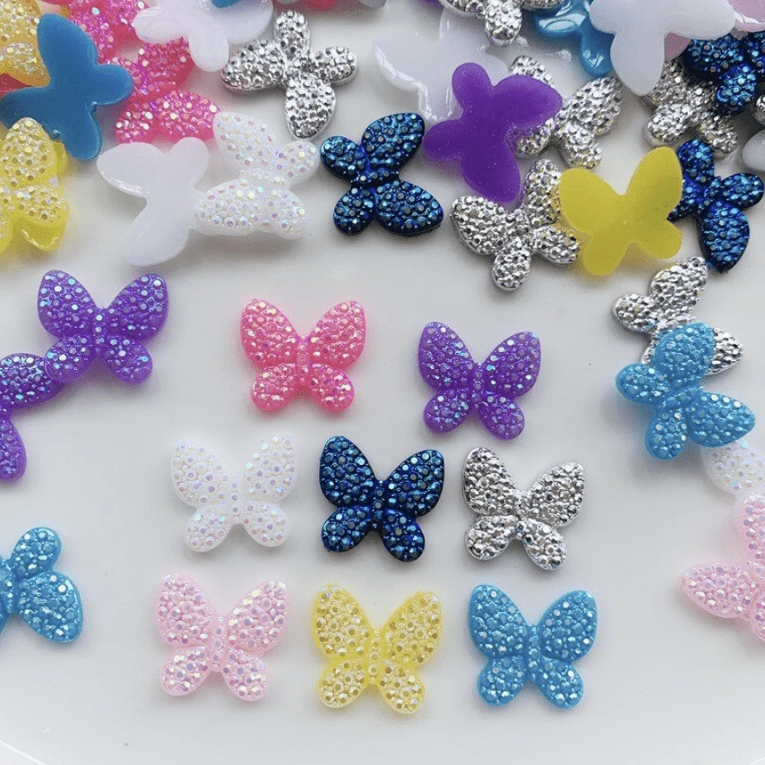 15*16mm, Neon Pink Butterfly, Mixed Butterfly Shaped, Glue on, Resin Gem, (Sold in Pair)