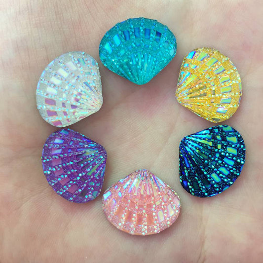 15*17mm Black AB (Blue) Mermaid Shell AB Shaped, Glue on, Resin Gem, (Sold in Pair)