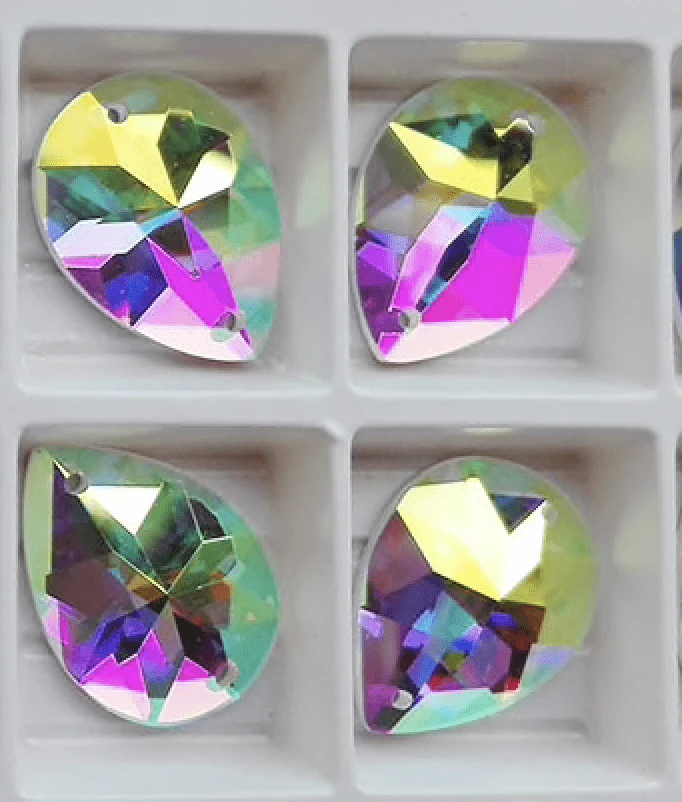Sundaylace Creations & Bling Fancy Glass Gems 15*20mm AB 8-point Star Pattern on Teardrop, Sew on, Fancy Glass Gem