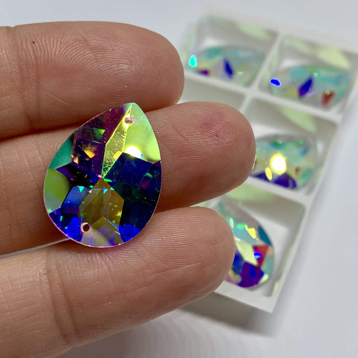 Sundaylace Creations & Bling Fancy Glass Gems 15*20mm AB 8-point Star Pattern on Teardrop, Sew on, Fancy Glass Gem