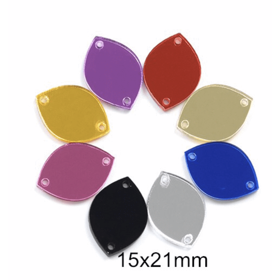 Sundaylace Creations & Bling Mirror Gems 15*21mm *New* Coloured Reflective Mirror, Lemon Shaped/Horse Eye/Navette/Diamond Shaped, Sew on, Mirror Gem
