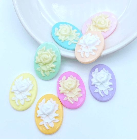 Sundaylace Creations & Bling Resin Gems 15*27mm Roses in Oval Cameo Gentle Pastel floral, Glue on, Resin Gems