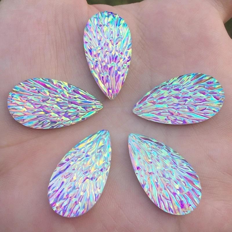 Black/blue AB Phoenix, 15*29 Mixed AB Phoenix Texture Long Teardrop, Glue on, Resin Gem, (Sold in Pair)