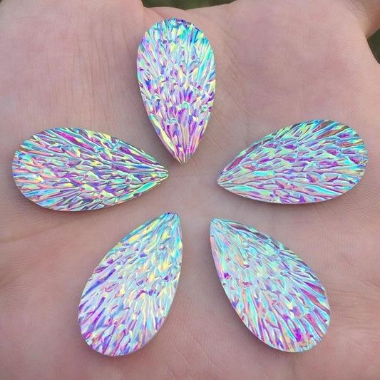 Sundaylace Creations & Bling Resin Gems 15*29 Mixed AB Phoenix Texture Long Teardrop, Glue on, Resin Gem