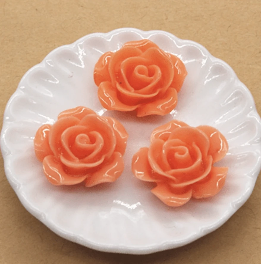 15mm, Light Orange, Glossy Roses Round, Glue on, Resin Gems, Resin Gem, (Sold in Pair)
