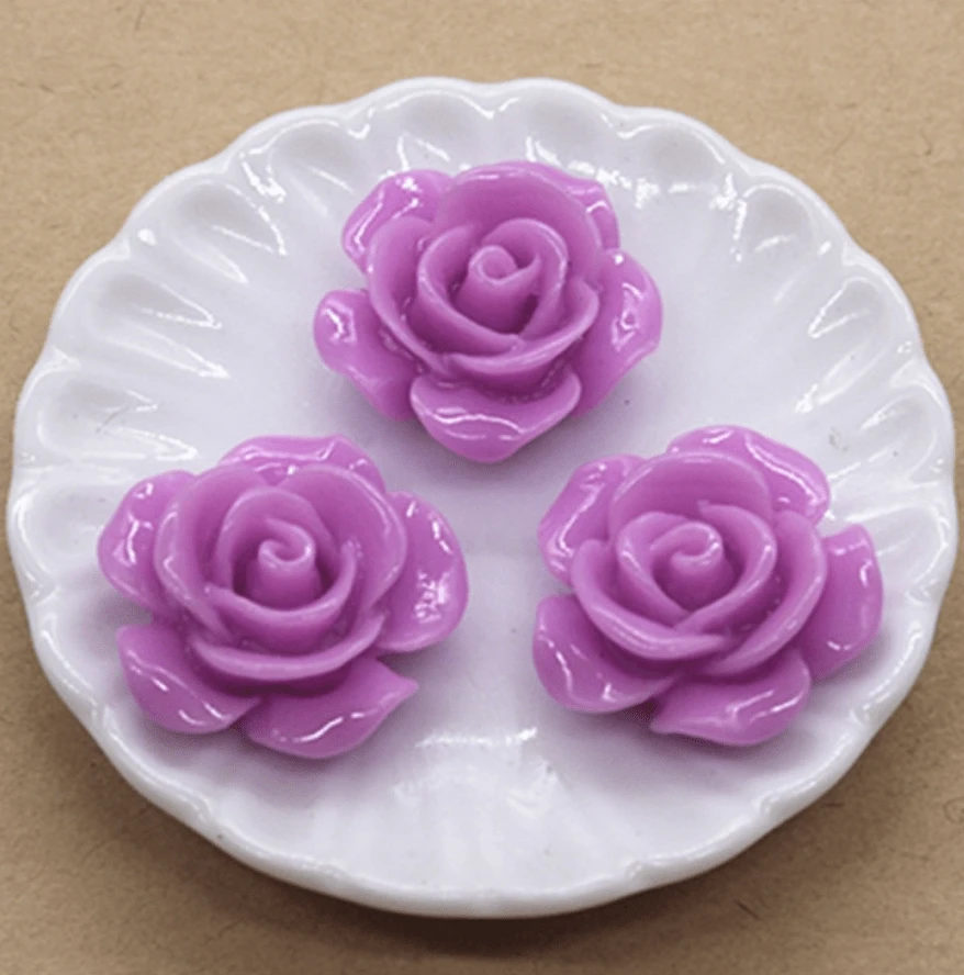 15mm, Fuchisa Pink, Glossy Roses Round, Glue on, Resin Gems, Resin Gem, (Sold in Pair)