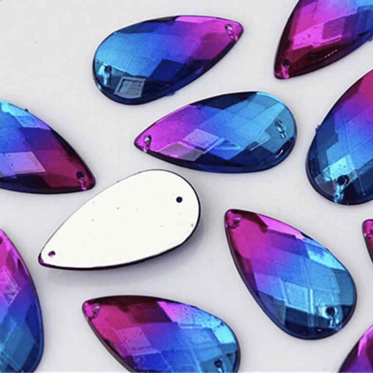 16*20mm, Purple To Blue Ombre, Ombre Long Teardrop, Sew on, Resin Gem, (Sold in Pair)
