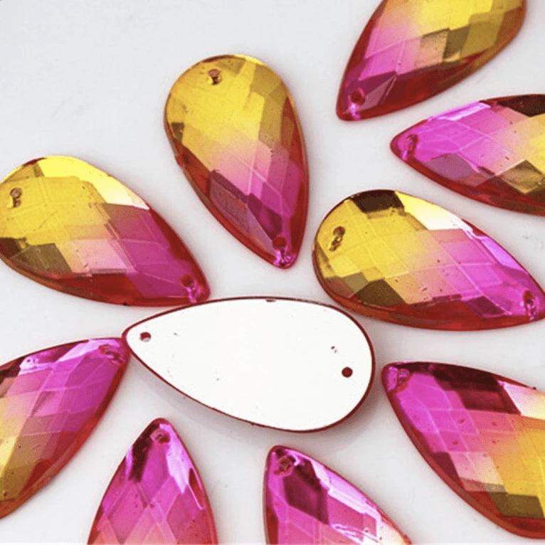 16*20mm, Yellow To Pink Ombre, Ombre Long Teardrop, Sew on, Resin Gem, (Sold in Pair)