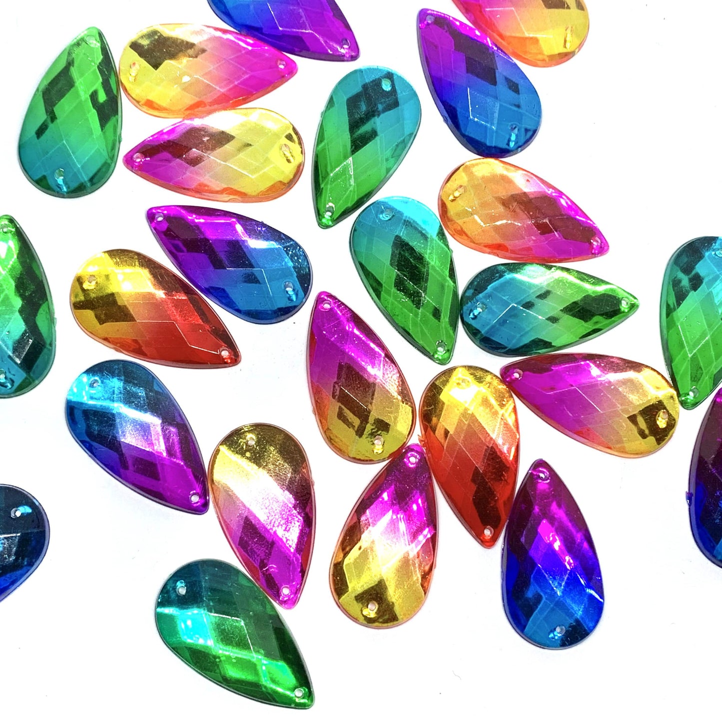 16*20mm, Yellow To Teal Green, Ombre Long Teardrop, Sew on, Resin Gem, (Sold in Pair)
