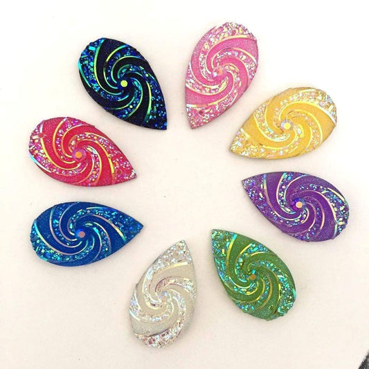 16*28mm Black Blue AB Whirlwind AB Long Teardrop Flat Back, Sew On, Resin Gem, (Sold in Pair)