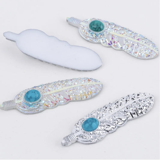 Sundaylace Creations & Bling Resin Gems Silver Feather Gem 16*63mm Black/Clear/Silver Feather, with out gem, Glue on, Resin Gems