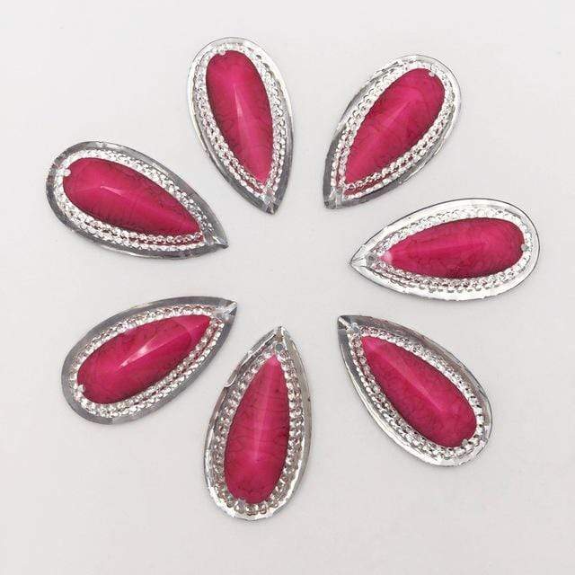 16mm, Pink, *30mm Coloured Marbled Stone effect Resin Teardrop Flatback Sew On Gem, Resin Gem, (Sold in Pair)
