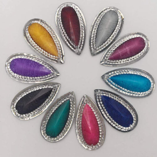 16mm White*Coloured Marbled Stone Effect Teardrop Flatback, Sew On, Resin Gem, (Sold in Pair)
