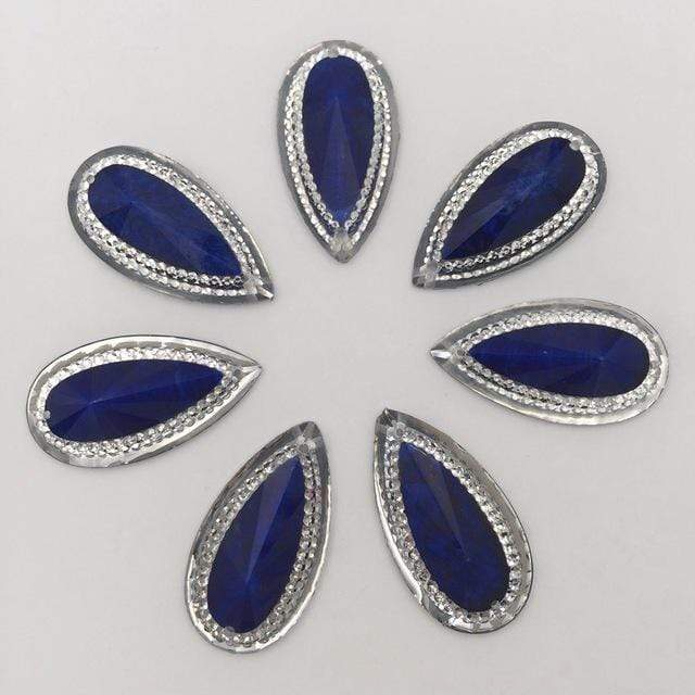 16mm, Navy Blue, *30mm Coloured Marbled Stone effect Resin Teardrop Flatback Sew On Gem, Resin Gem, (Sold in Pair)