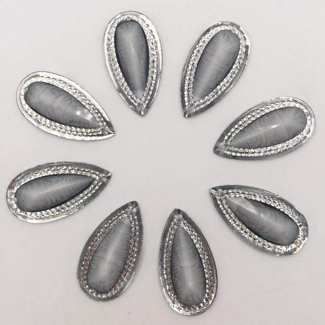 16mm, Grey, *30mm Coloured Marbled Stone effect Resin Teardrop Flatback Sew On Gem, Resin Gem, (Sold in Pair)