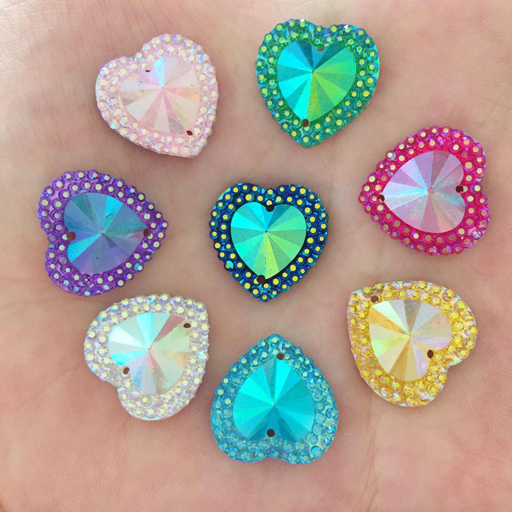 Sundaylace Creations & Bling Resin Gems 16mm AB Heart Dot Frame, Heart Shaped Gem, Sew on, Resin Gems