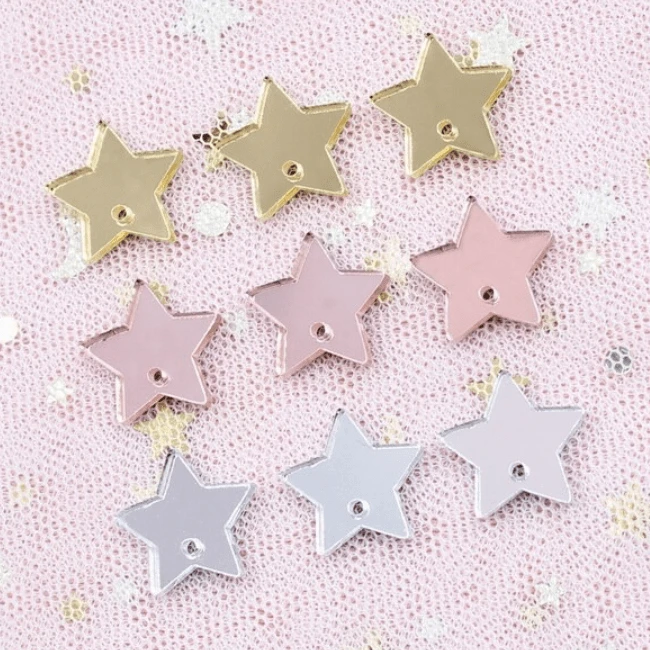 Sundaylace Creations & Bling Mirror Gems 16mm and 18mm Mirror Star Shape, One hole, Mirror Resin Gem