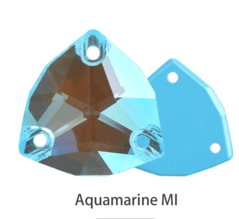 Sundaylace Creations & Bling Fancy Glass Gems 16mm Aquamarine AB Mocha Fat Triangle Trillion, Sew on, Fancy Glass Gems