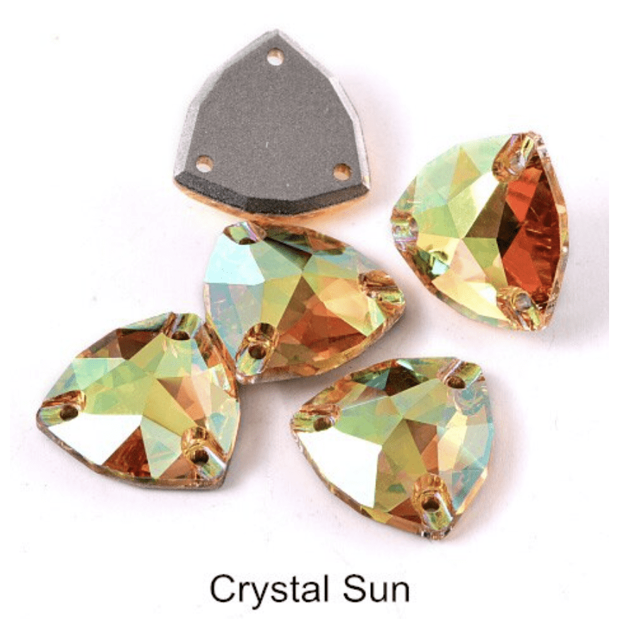 Sundaylace Creations & Bling Fancy Glass Gems 16mm Crystal Sun *Yellow AB Triangle Triangular Shaped, Sew on, High Quailty Fancy Glass Gem