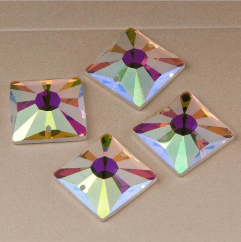 Sundaylace Creations & Bling Fancy Glass Gems 16mm Frosted Burst Matte Square, sew on, Fancy Glass Gem (Sold in Pair)