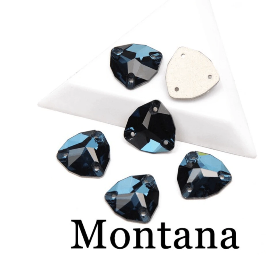 Sundaylace Creations & Bling Fancy Glass Gems 12mm Montana Dark Blue Fat Triangle Trillion, Sew on, Fancy Glass Gems