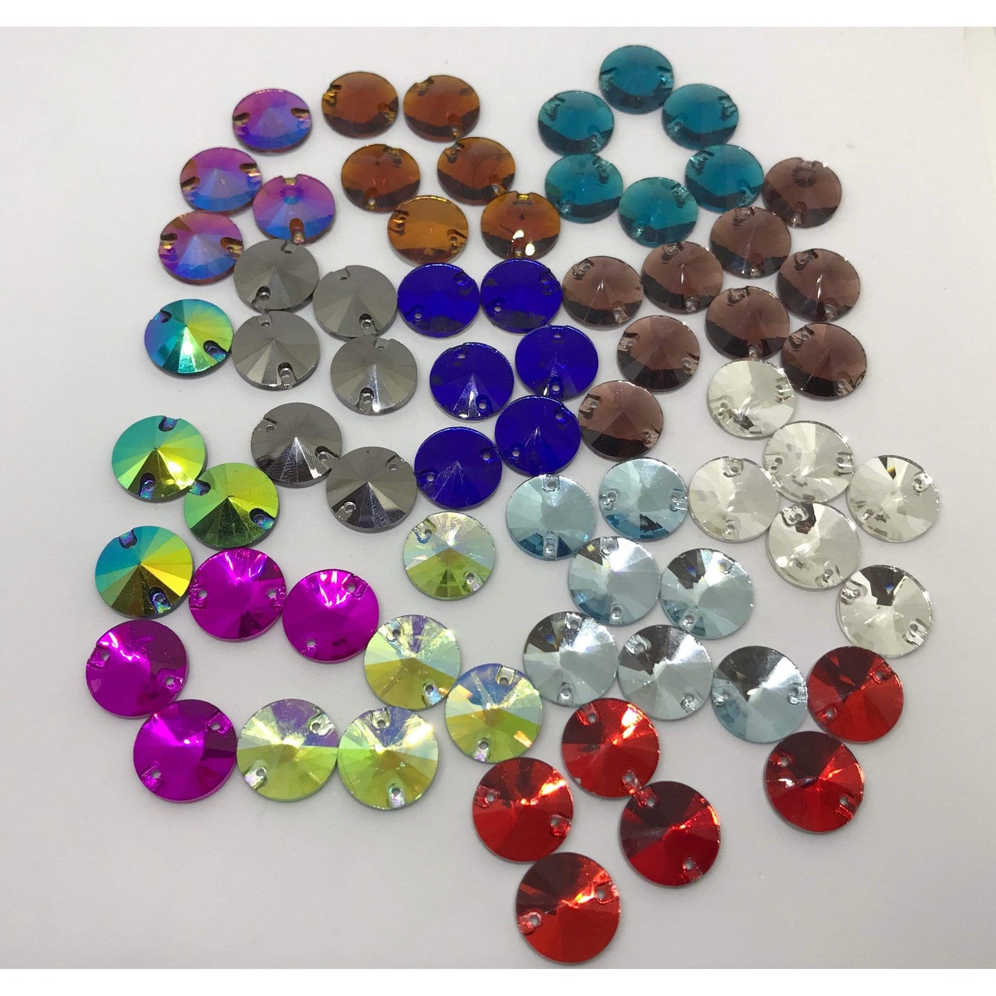 Sundaylace Creations & Bling Glass Gem 16mm Rivoli Multiple Colours, Sew On, Glass Gem