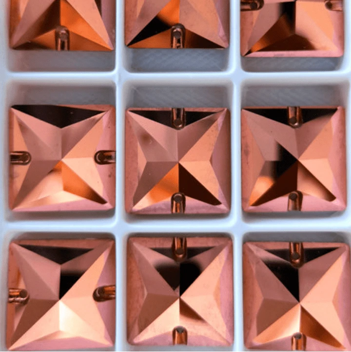 Sundaylace Creations & Bling Fancy Glass Gems 16mm Rose Gold *Metallic* Square Shaped, Best Quality Fancy Glass Gem (Sold in Pair)