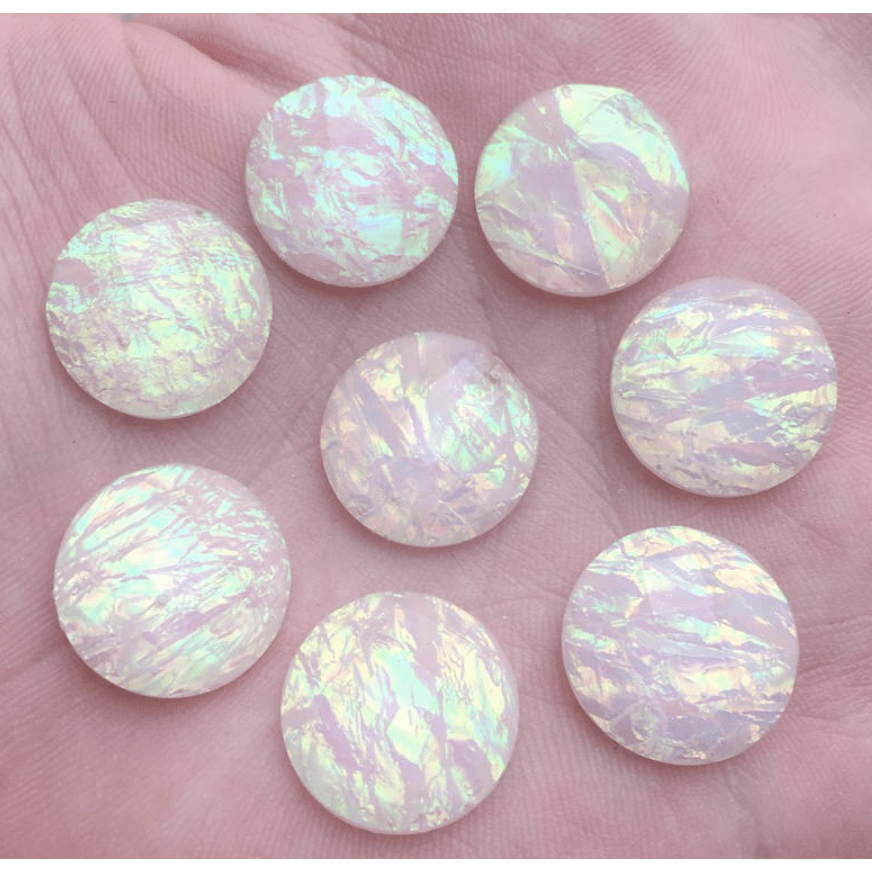 Sundaylace Creations & Bling Resin Gems 16mm White/Ivory AB Opal Effect Round, Glue on, Resin Gem