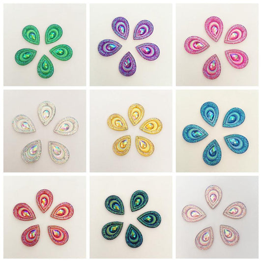 Sundaylace Creations & Bling Resin Gems 17*25mm AB Teardrop with Peacock Pattern, Sew on, Resin Gem