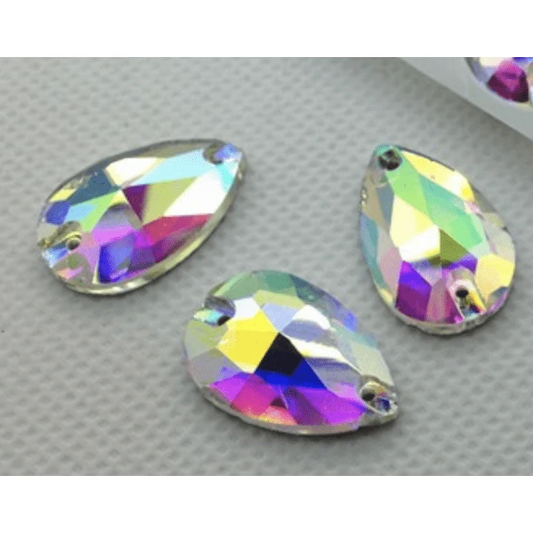 Sundaylace Creations & Bling Glass Gems 18*28mm- 13*22mm AB Teardrop Foil Back, Sew on, Large Glass Gem
