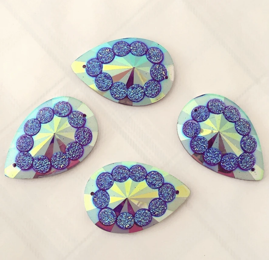Sundaylace Creations & Bling Resin Gems Purple AB 17*28mm Blossom Tinkle Teardrop, Sew on, Resin Gem