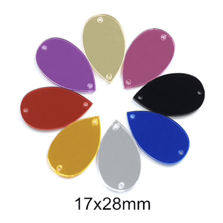 Sundaylace Creations & Bling Mirror Gems 17*28mm Coloured Reflective Mirror, Teardrop Shaped, Sew on, Mirror Gem