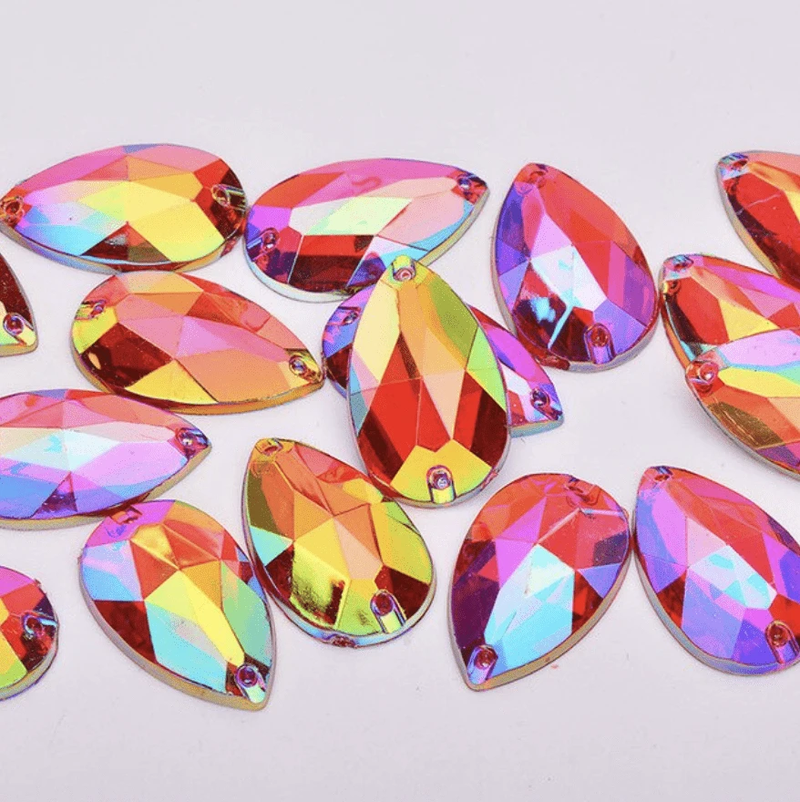 Sundaylace Creations & Bling Resin Gems 17*28mm Light Siam Red AB Teardrop, Sew on, Resin Gem