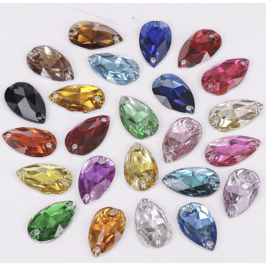 17*28mm AB Finish Multi-Coloured Large Teardrop, Sew On, Resin Gem, (Sold in Pair)