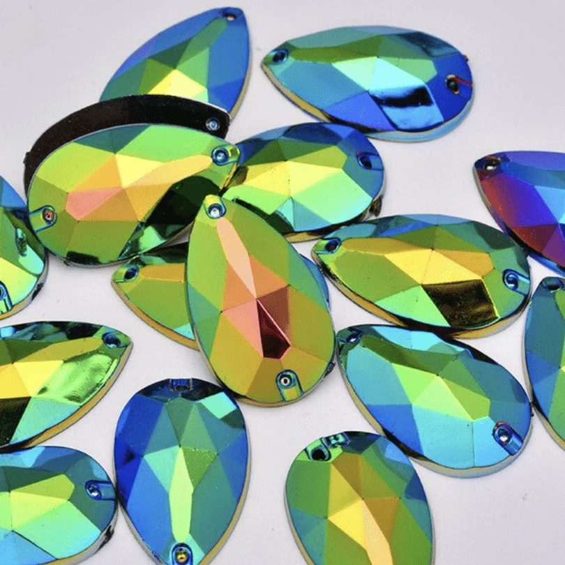 Sundaylace Creations & Bling Resin Gems 17*28mm Purple Flame AB Teardrops, Silver Foil Back, Sew On, Resin Gem