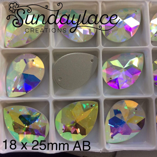 Sundaylace Creations & Bling Fancy Glass Gems 18*25mm AB 8-pointed star Teardrop, strass design, Sew On, Fancy Glass Gem