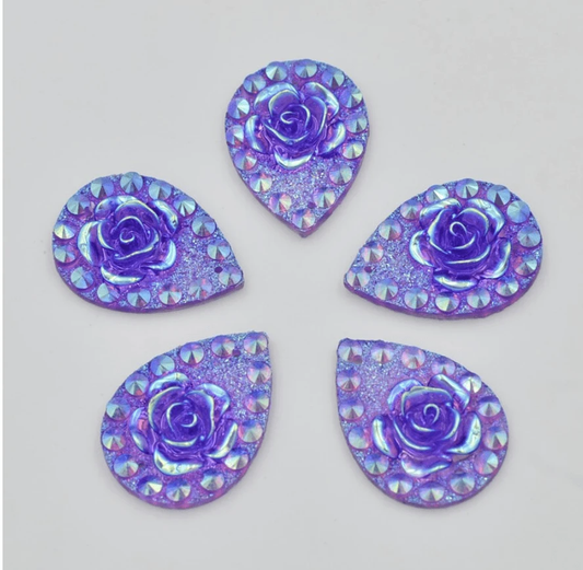 Sundaylace Creations & Bling Resin Gems Purple AB 18*25mm AB Rose with Dot Pattern, Teardrop, Sew on, Resin Gem
