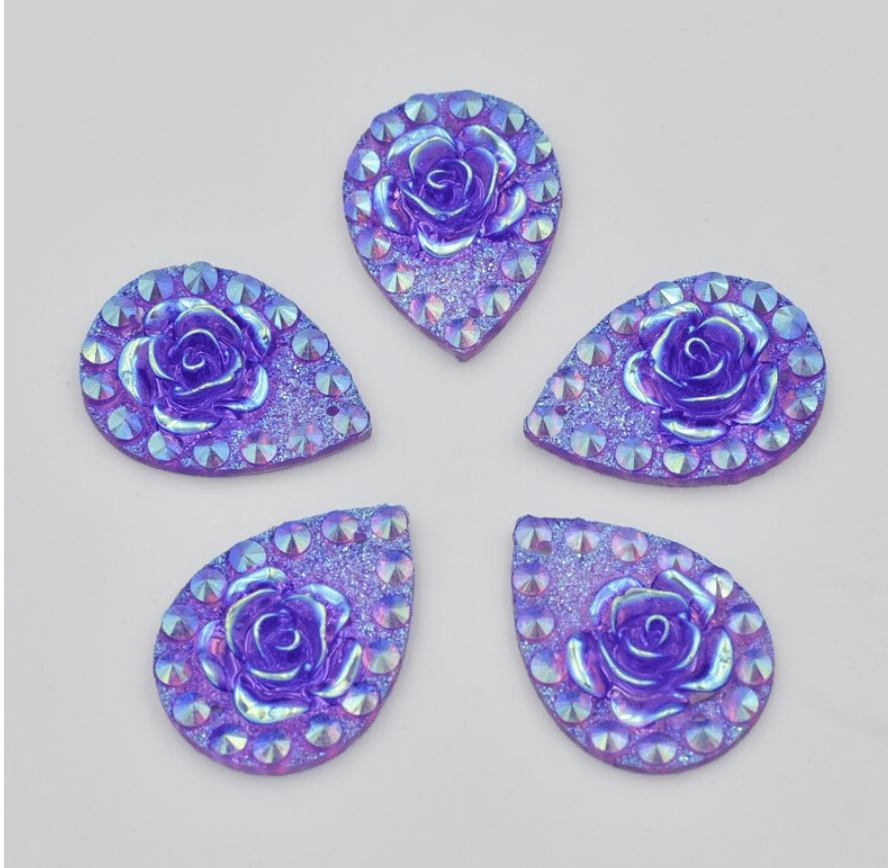 Sundaylace Creations & Bling Resin Gems Purple AB 18*25mm AB Rose with Dot Pattern, Teardrop, Sew on, Resin Gem