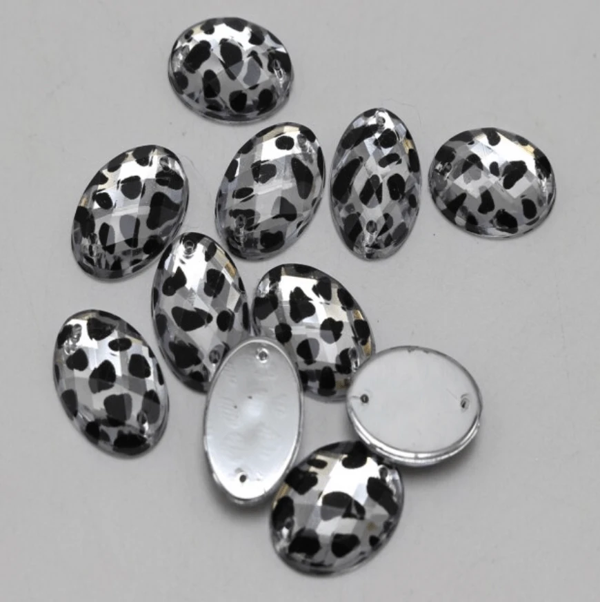 Sundaylace Creations & Bling Resin Gems 18*25mm Grey-Black Leopard Animal Print Oval, Sew on, Resin Gems