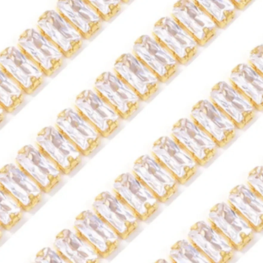 Sundaylace Creations & Bling SS6 Metal Rhinestone Chain 2*4mm CLEAR RECTANGLE STONE with Gold Rhinestone Metal Chain, Sold in 25" *RARE*