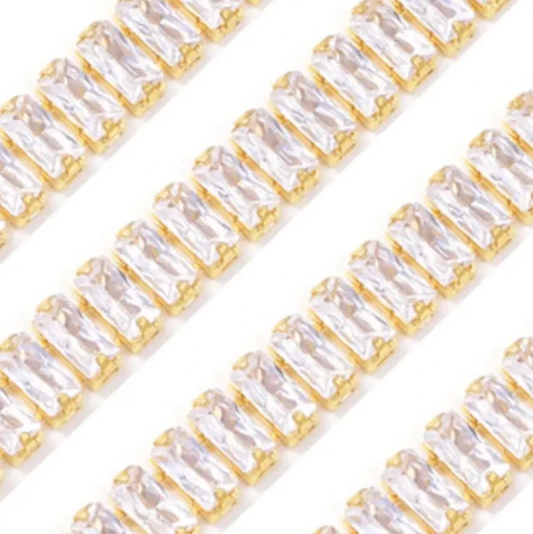 Sundaylace Creations & Bling SS6 Metal Rhinestone Chain 2*4mm CLEAR RECTANGLE STONE with Gold Rhinestone Metal Chain, Sold in 25" *RARE*