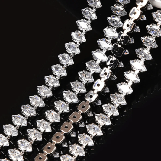 2.5*5mm CLEAR DIAMOND STONE with Silver Rhinestone HIGH QUALITY Metal Chain, Sold in 18" *RARE* SS6 Metal Rhinestone Chain