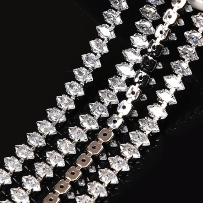2.5*5mm CLEAR DIAMOND STONE with Silver Rhinestone HIGH QUALITY Metal Chain, Sold in 18" *RARE* SS6 Metal Rhinestone Chain